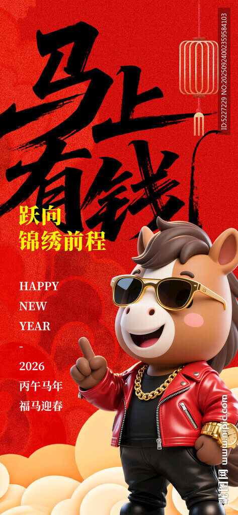 馬年財(cái)神形象喜慶海報(bào)