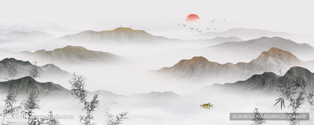 新中式水墨山水背景