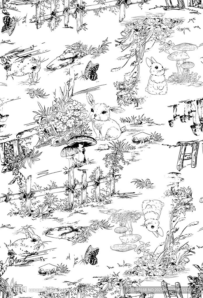 古代市井生活黑白插畫
