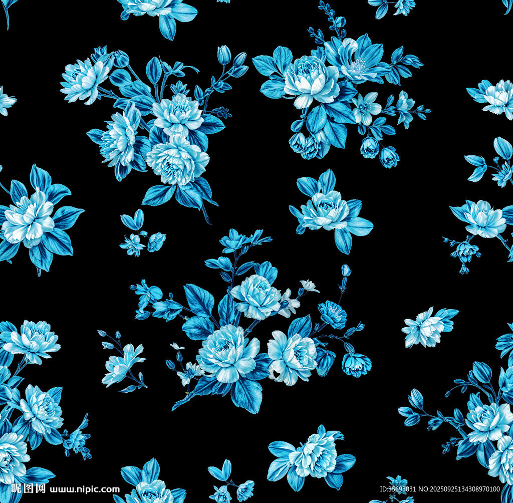 藍(lán)花黑底花卉圖案