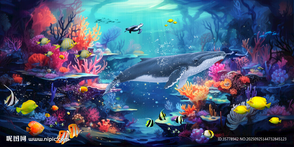 海底生物唯美背景墻