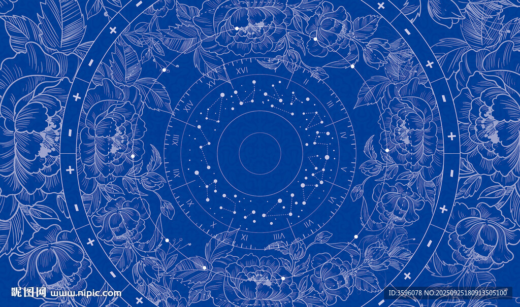 藍(lán)色夢(mèng)幻對(duì)稱花紋圖案