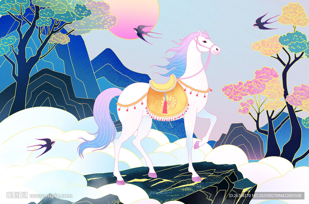 馬年清新國風(fēng)橫版插畫
