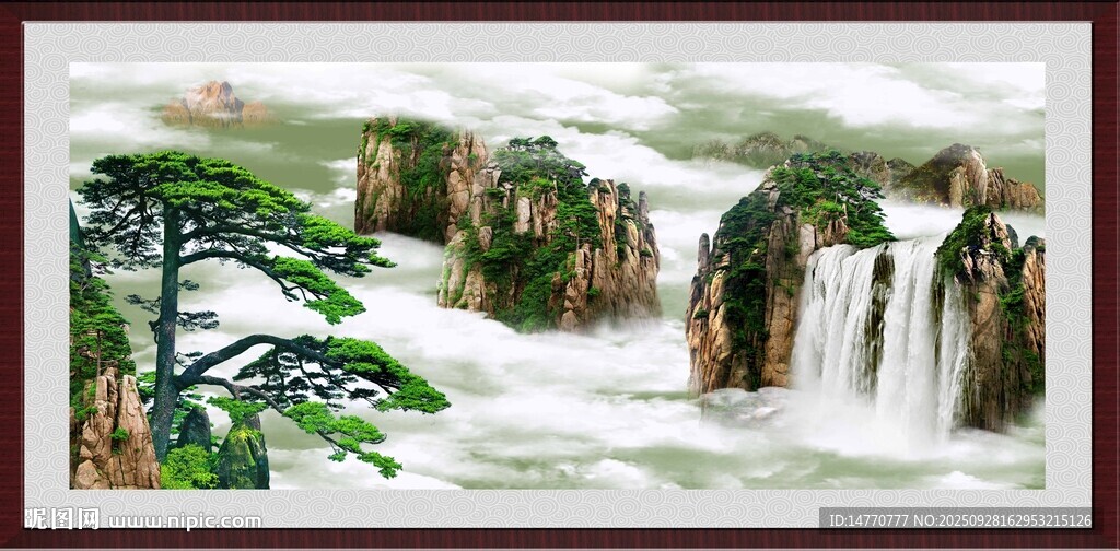 山水國畫中的壯麗瀑布景觀