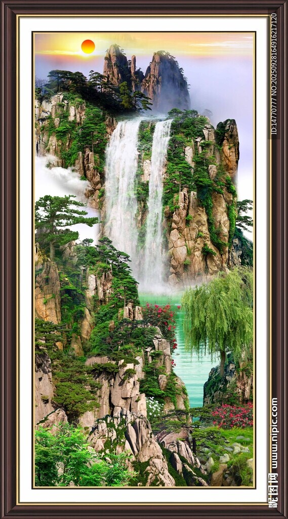 壯麗山水瀑布景觀圖