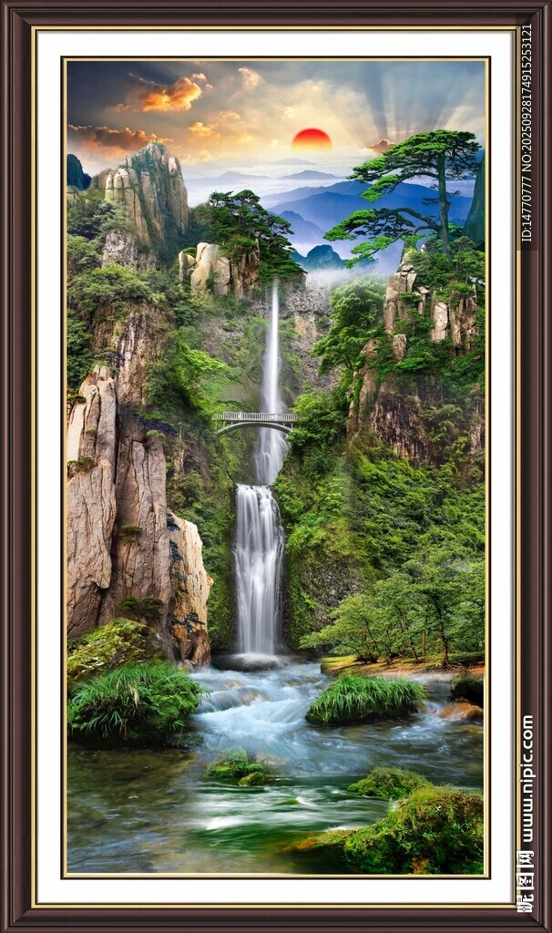 山水瀑布風景裝飾畫
