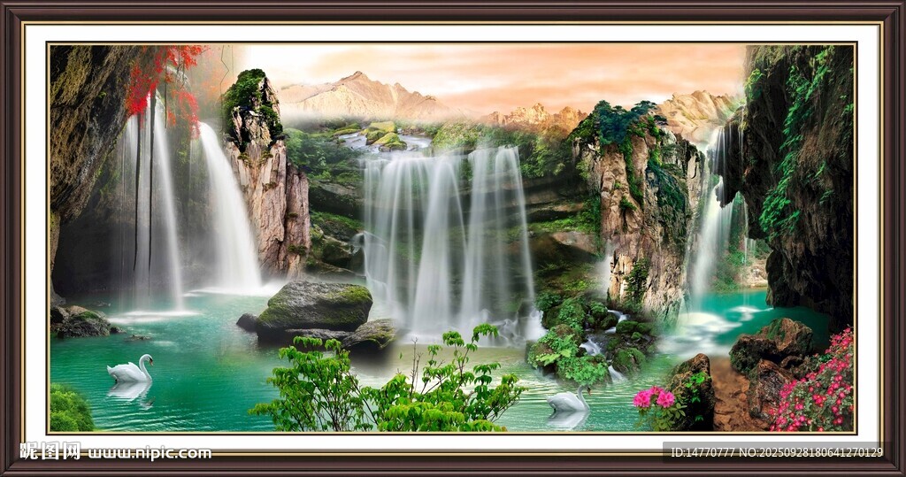 夢(mèng)幻山水瀑布景觀圖