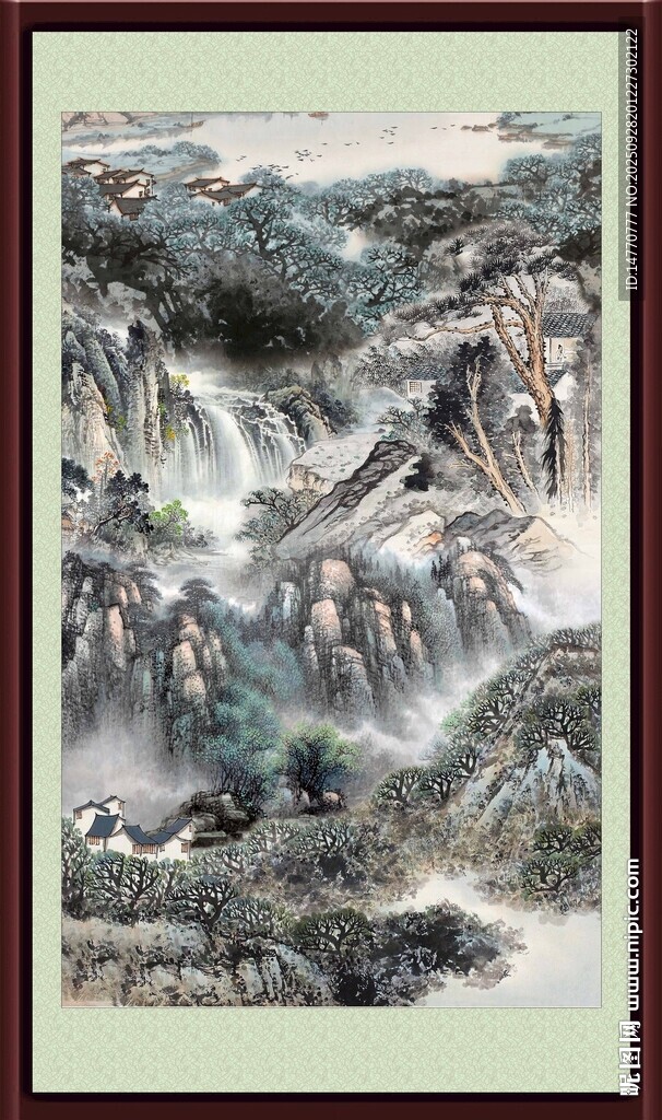 水墨山水瀑布