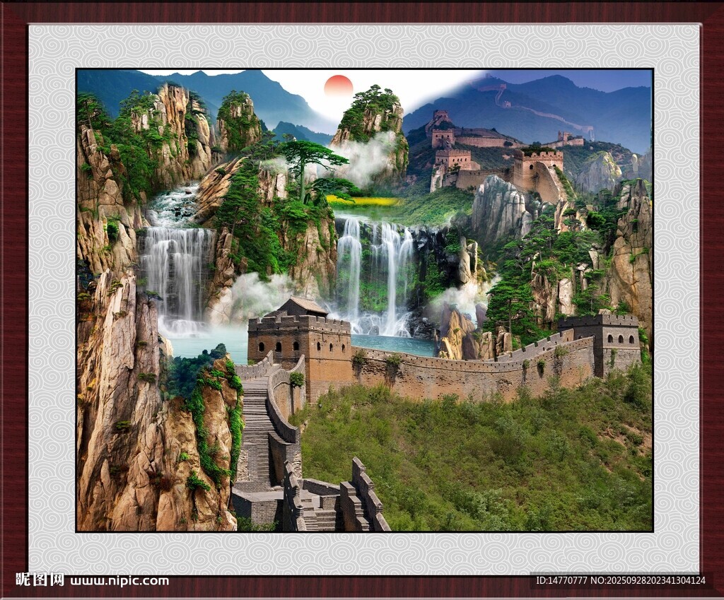 壯麗山水瀑布景觀圖