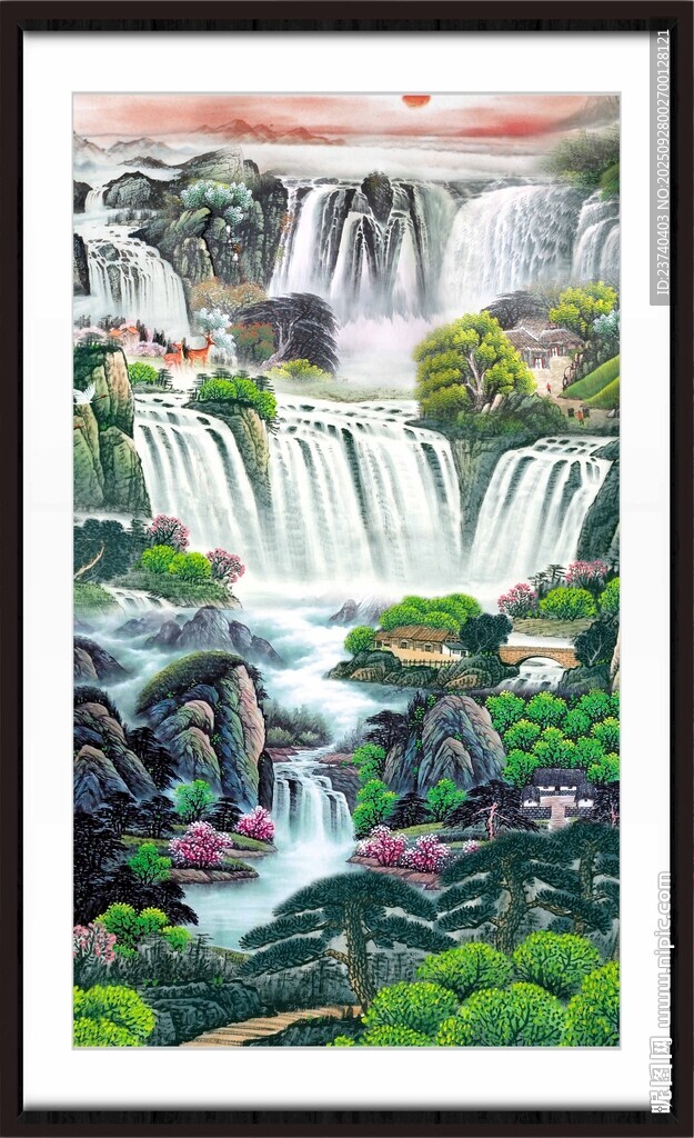 山水瀑布國(guó)畫(huà)風(fēng)景圖