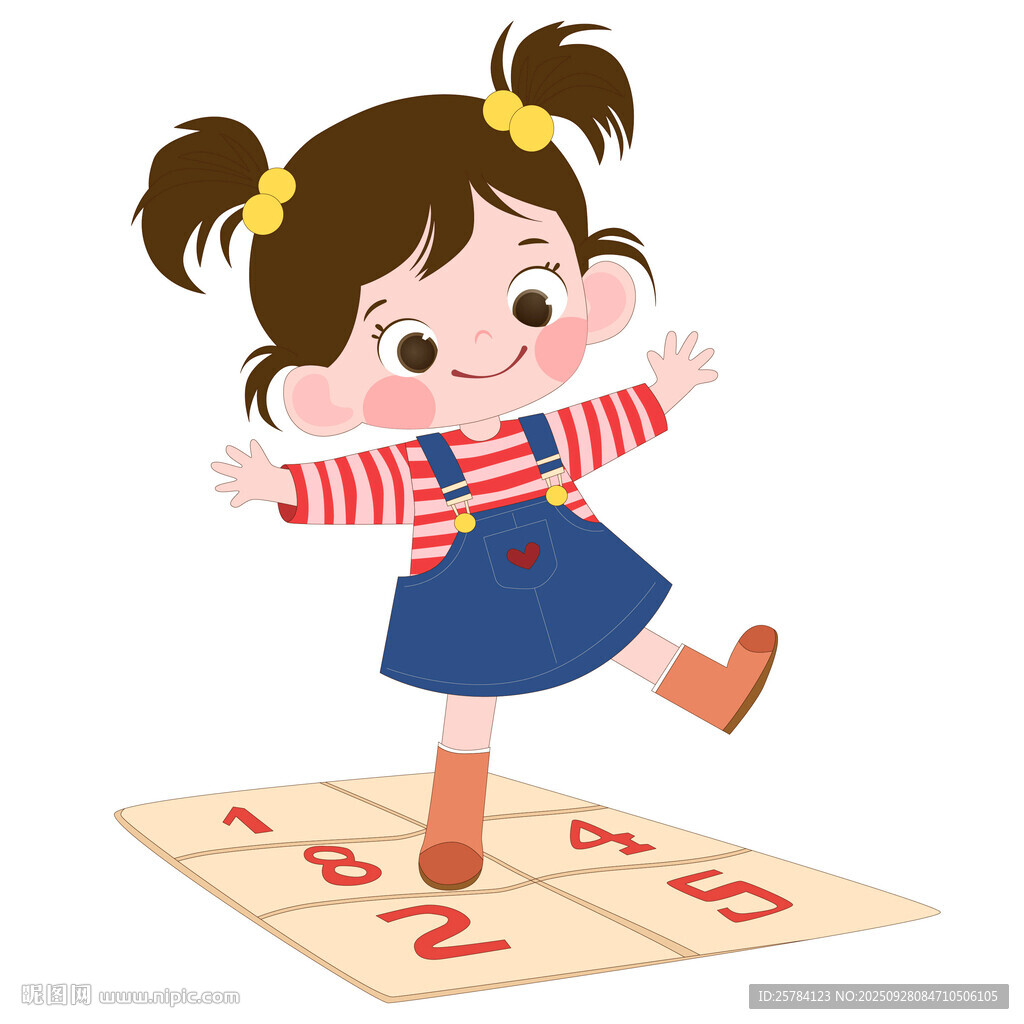 益智游戲穿背帶褲跳數(shù)字格子女孩