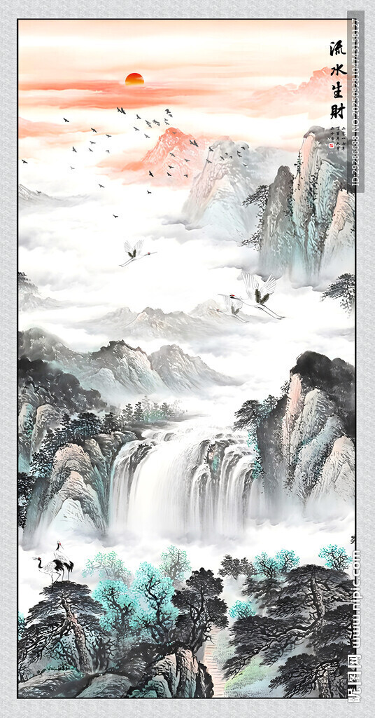 國(guó)畫(huà)流水生財(cái)