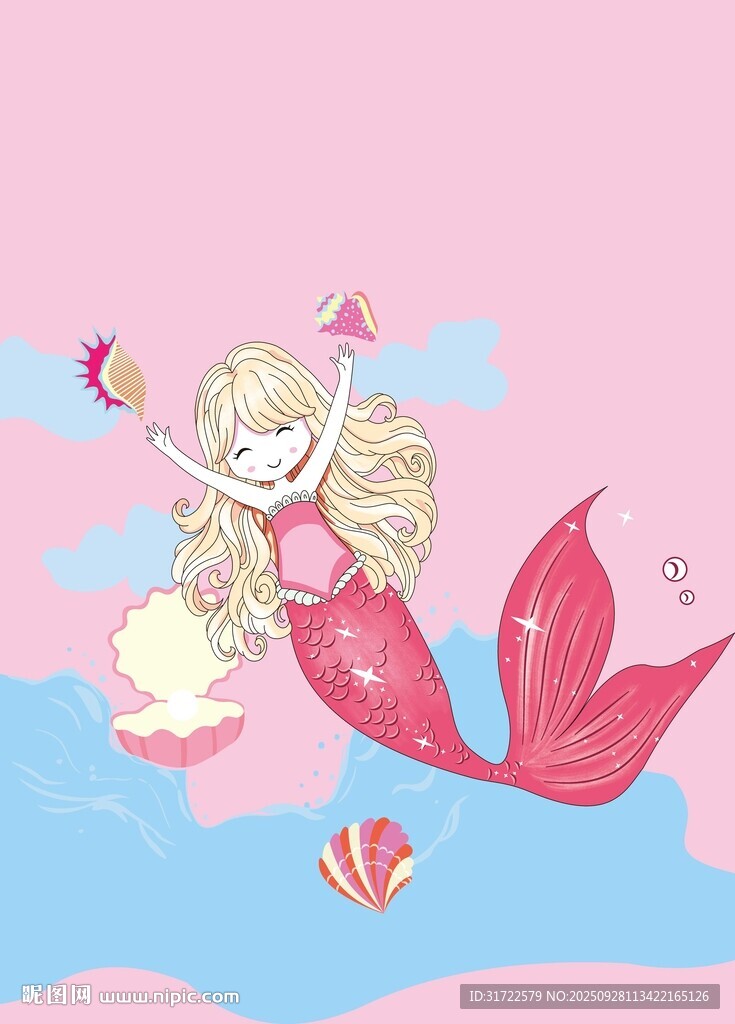 夢(mèng)幻美人魚(yú)在水中歡快暢游