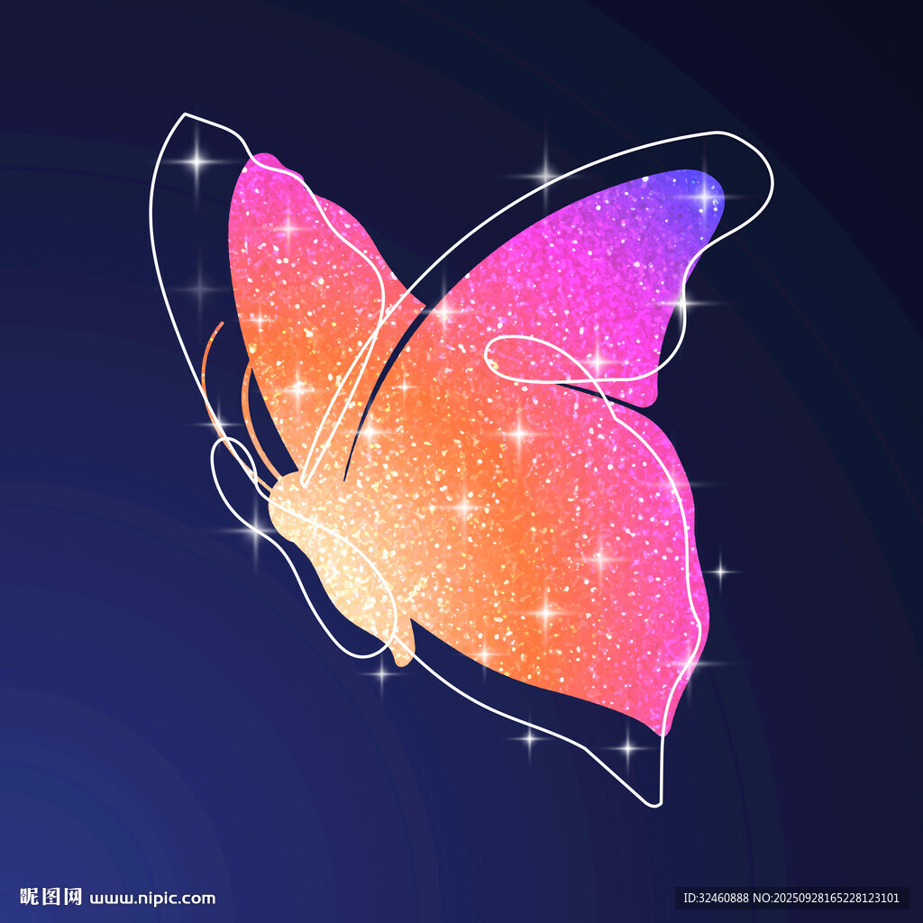 夢(mèng)幻漸變色彩蝴蝶插畫