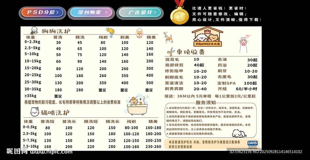 寵物美容價格表
