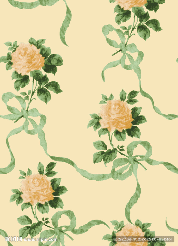 復(fù)古花卉絲帶圖案背景