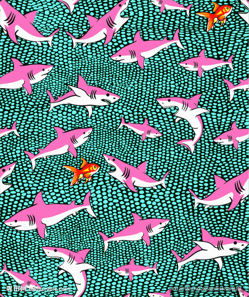 粉色鯊魚圖案布料紋理