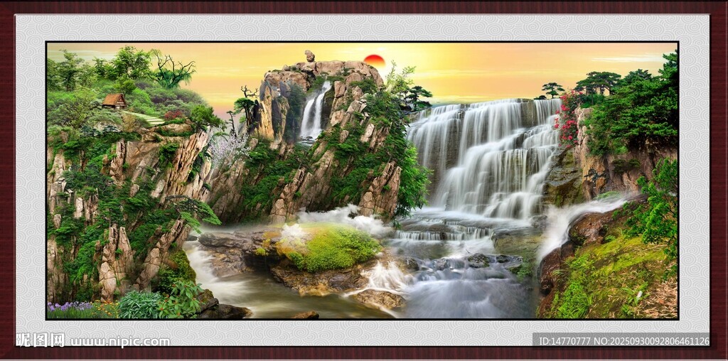 山水瀑布國畫風景圖