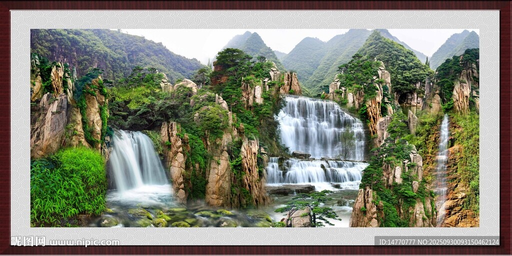 壯麗山水瀑布景觀圖
