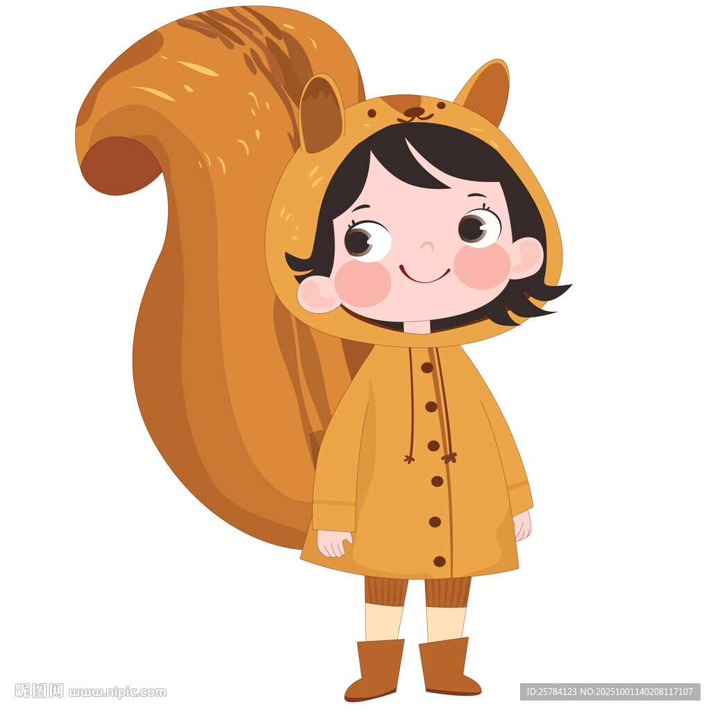 冬季穿小松鼠睡衣大尾巴女孩插畫(huà)