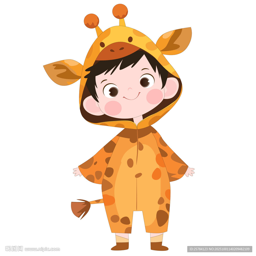 穿長頸鹿睡衣男孩動(dòng)物卡片插畫