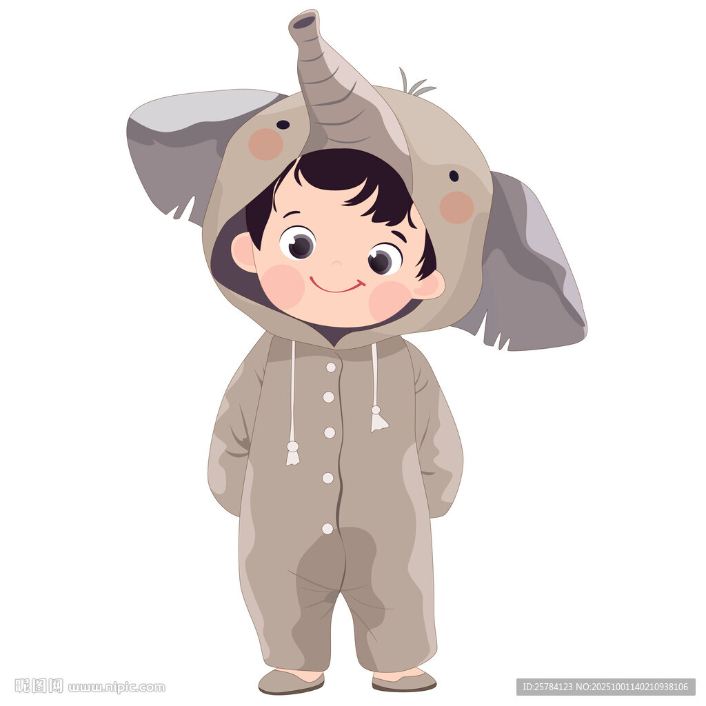 冬季穿大象睡衣男孩動(dòng)物卡片插畫