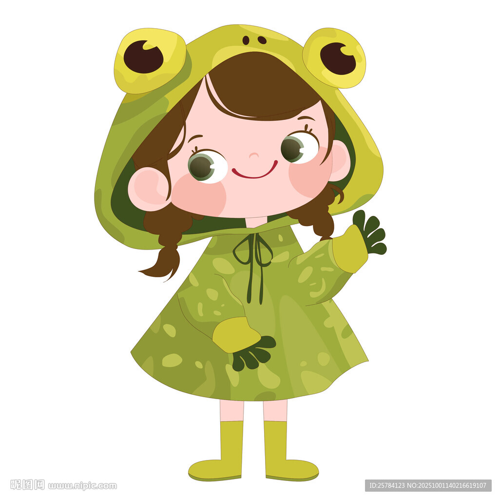 女孩穿卡通服綠色斑點(diǎn)青蛙睡衣