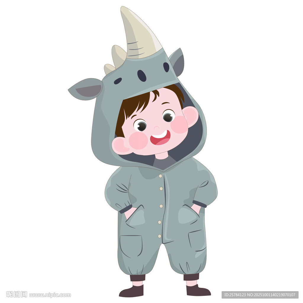 男孩穿卡通服犀牛睡衣可愛動物