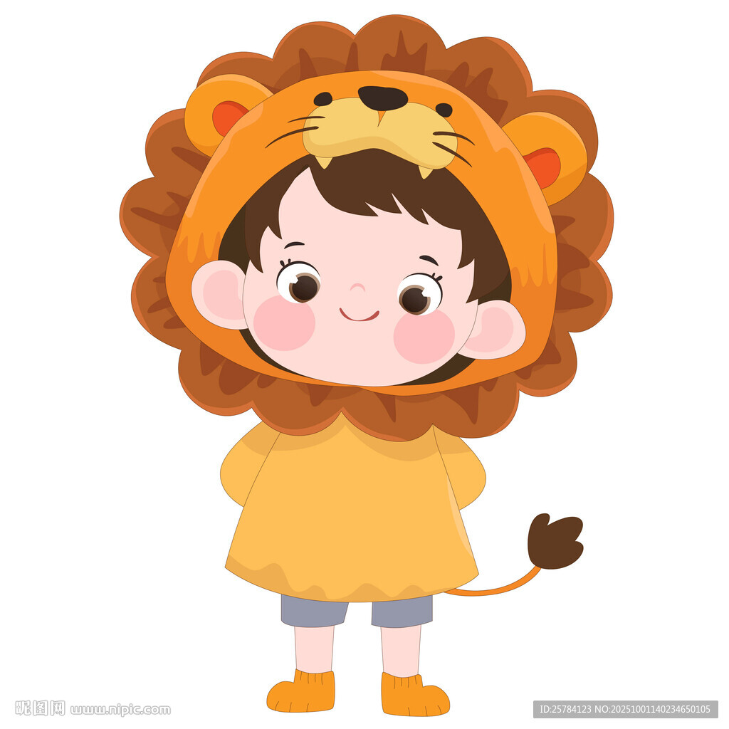 男孩穿卡通玩偶服獅子睡衣插畫(huà)