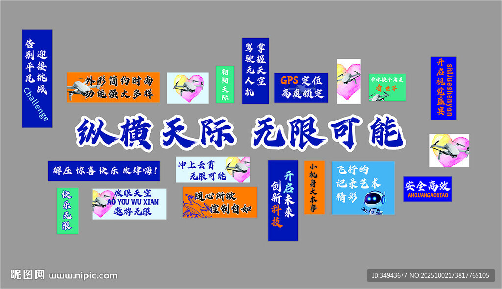 無人機(jī)發(fā)展史文化墻貼面科技主題
