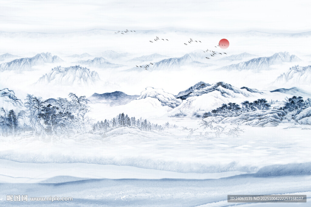 中式山水屏風(fēng)畫