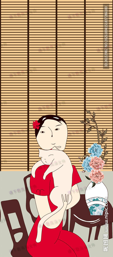 古典紅衣女子優(yōu)雅端坐