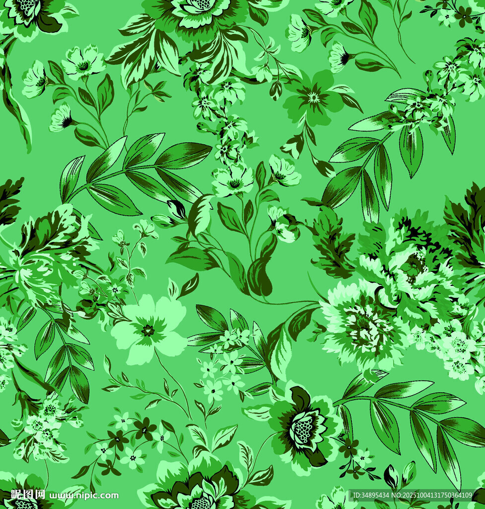 手繪花草  綠花