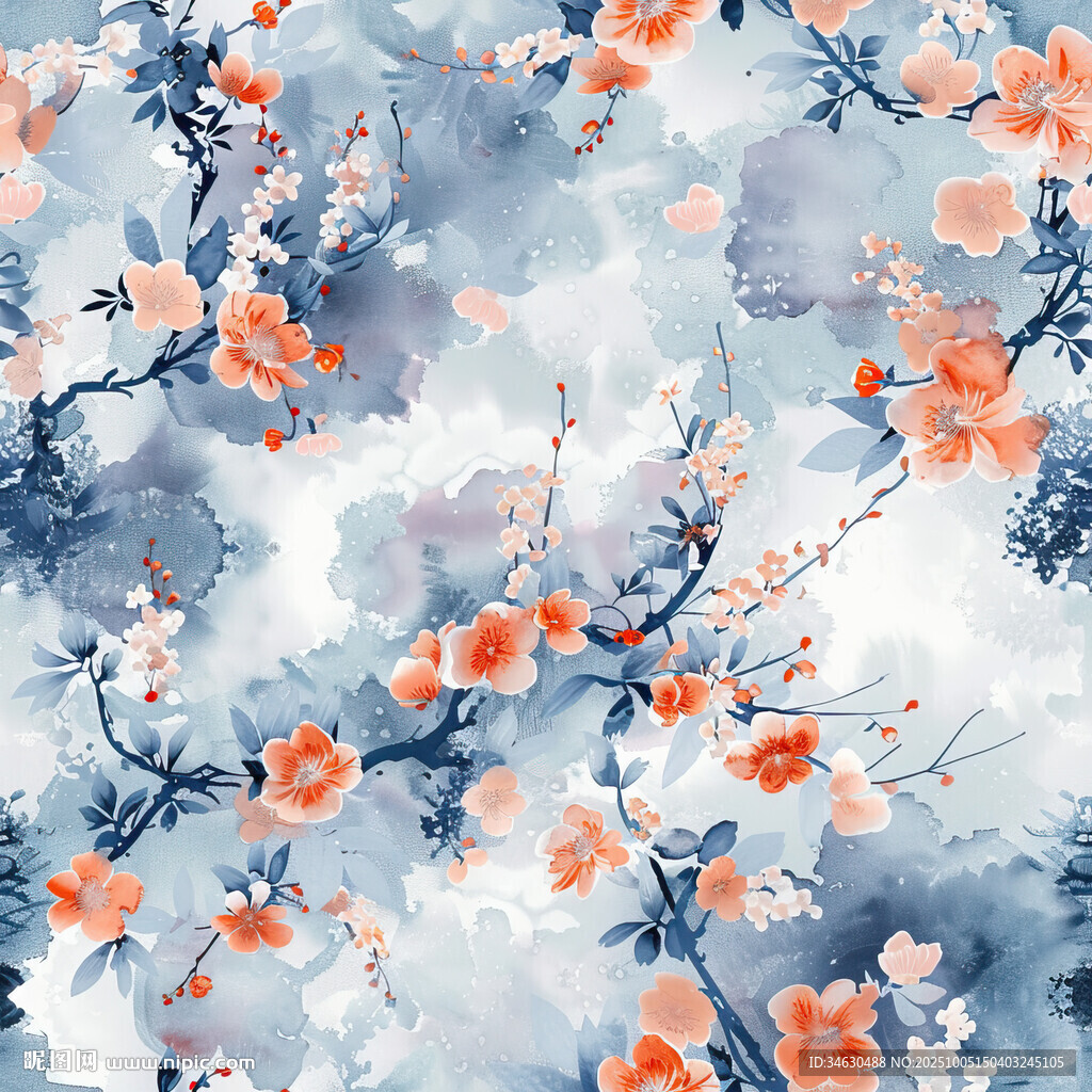 水墨風(fēng)花卉圖案背景圖