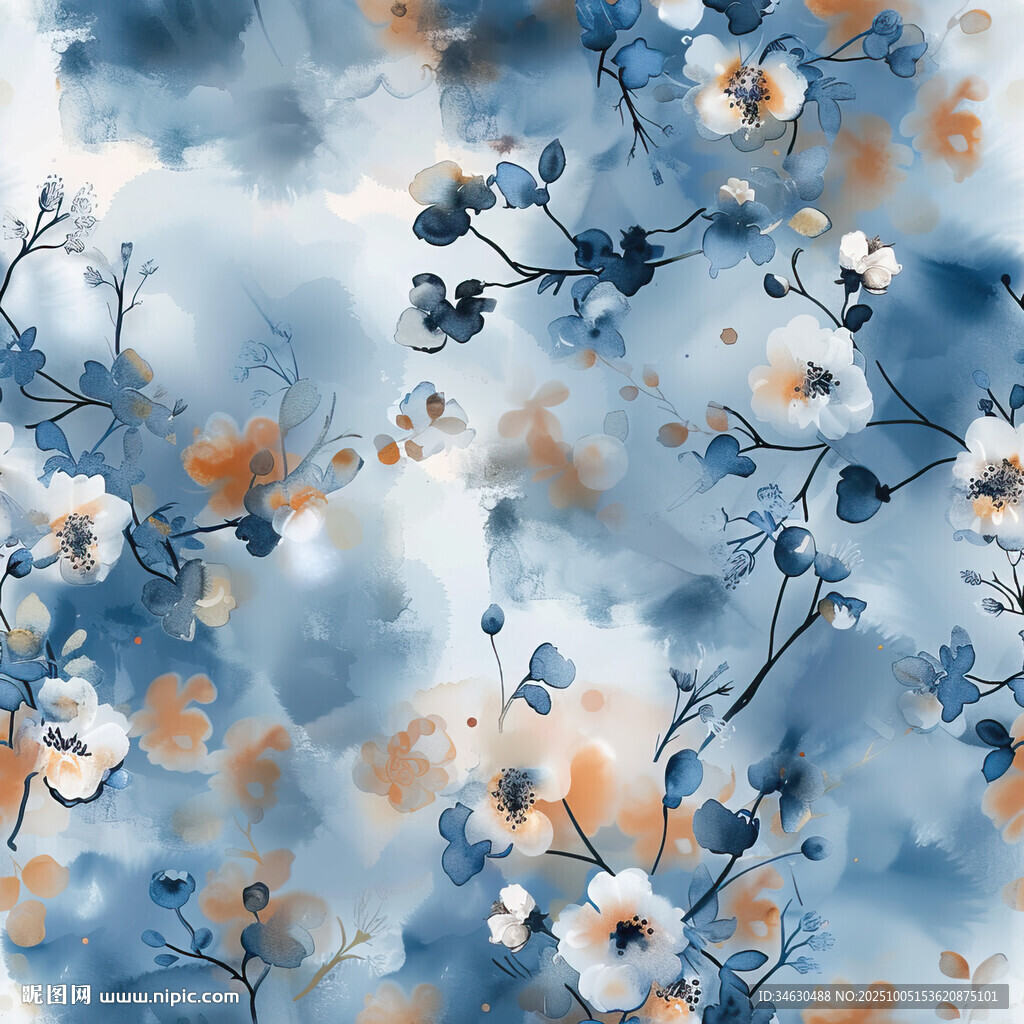 藍(lán)白花卉圖案背景紋理
