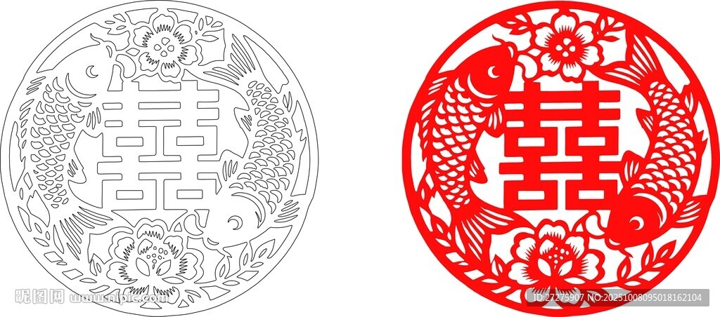傳統(tǒng)雙喜剪紙圖案