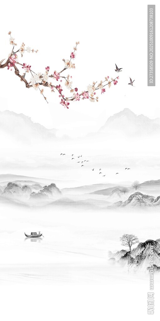 水墨山水復(fù)式樓玄關(guān)
