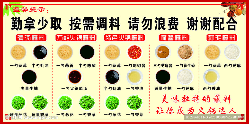 火鍋蘸料表