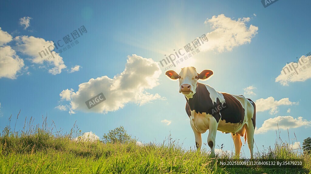 陽光下草地的黑白花奶牛