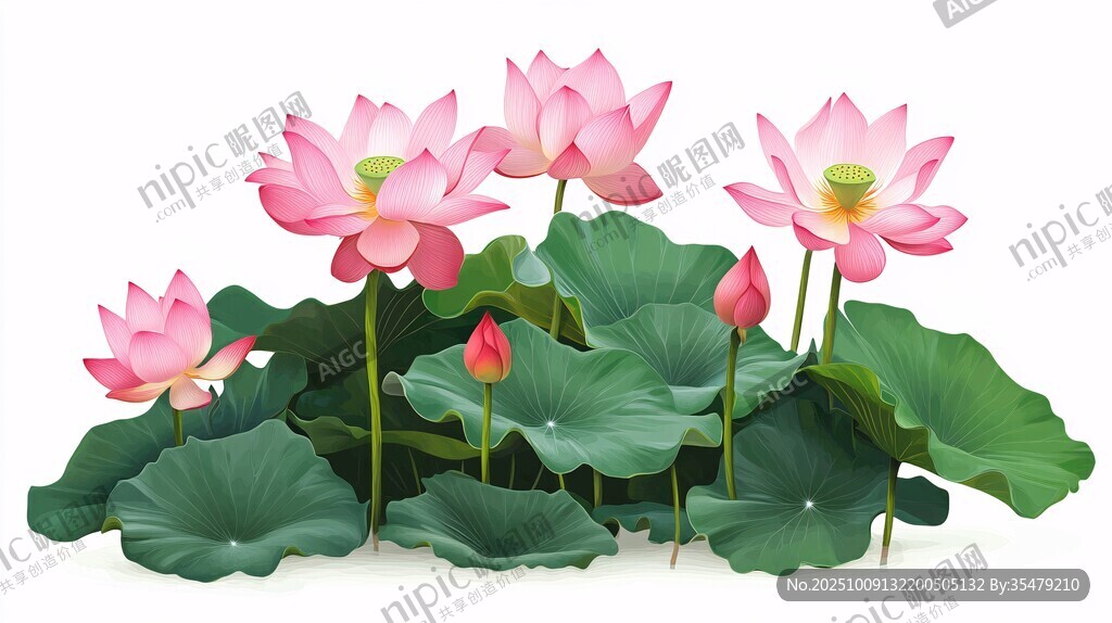 粉色荷花綻放綠葉間