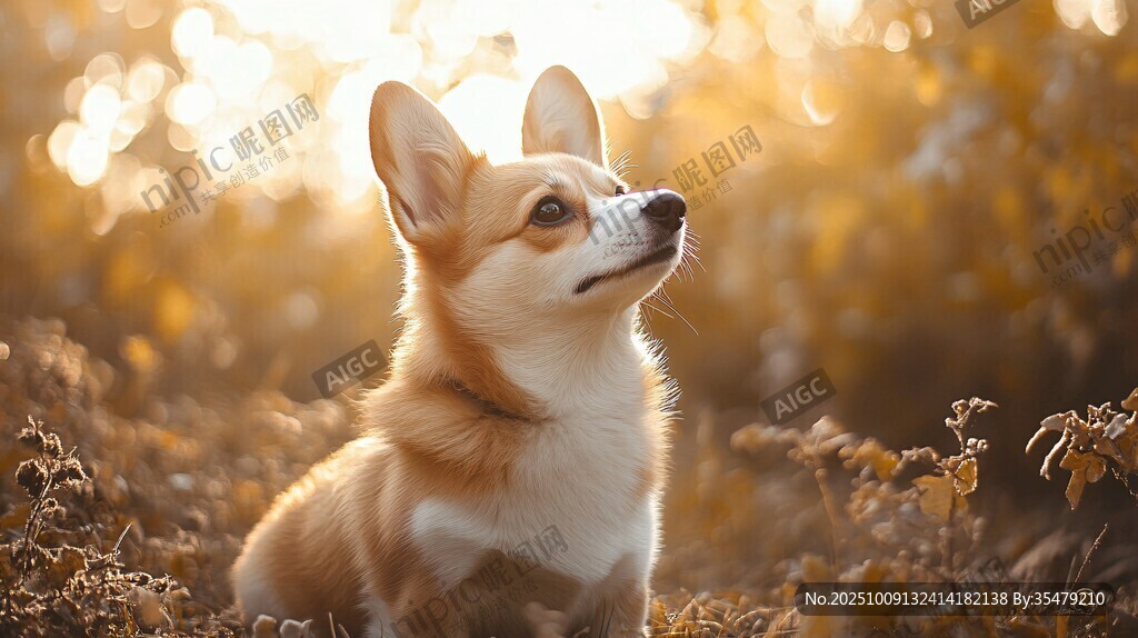 夕陽(yáng)下的可愛(ài)柯基犬