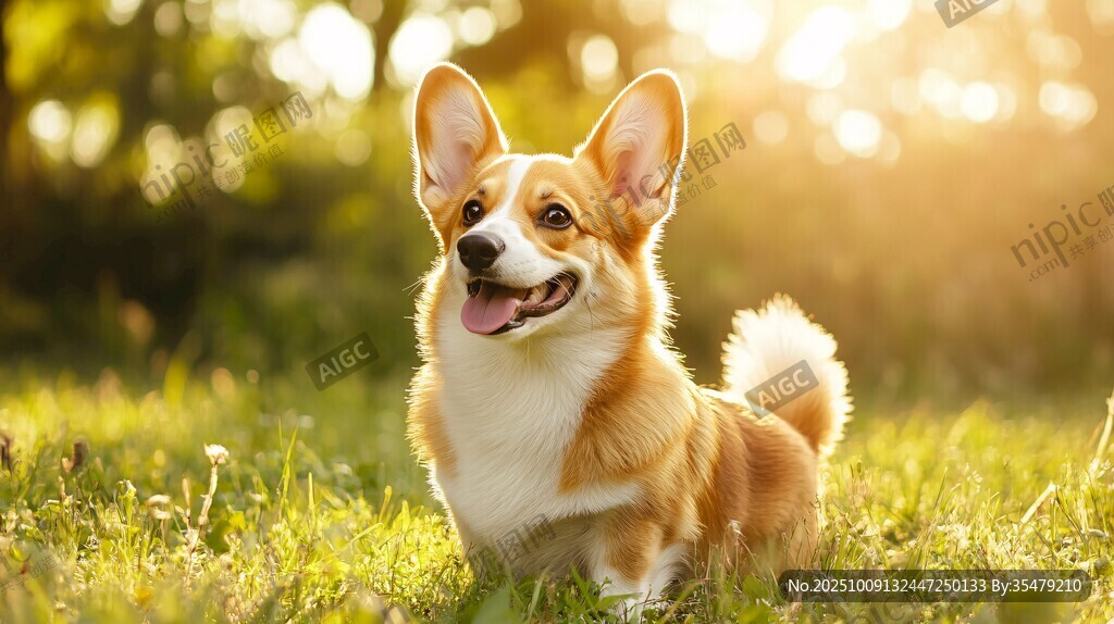 陽光下的快樂柯基犬