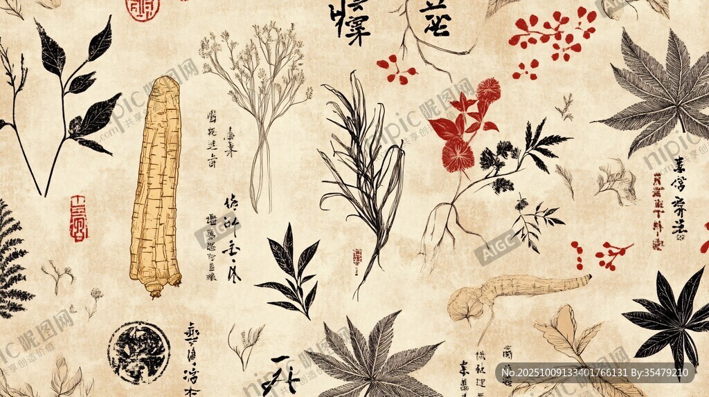 傳統(tǒng)手繪中藥材圖案展示