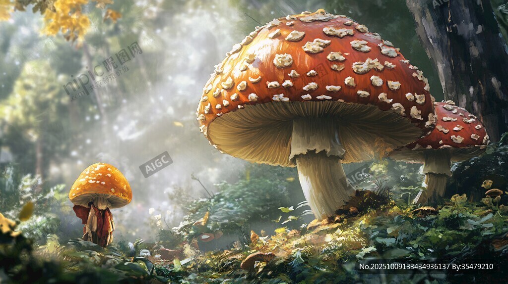 夢幻森林中的巨型蘑菇奇觀