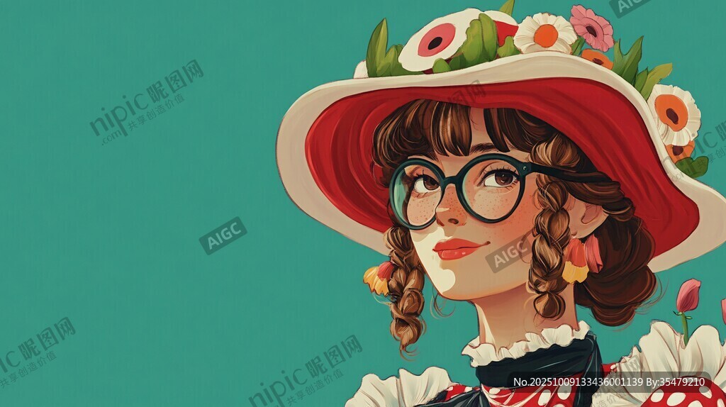 戴花帽的復古風女孩