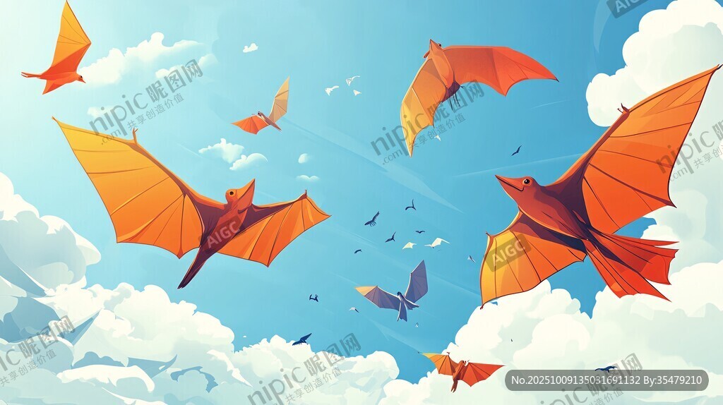 天空中飛翔的多彩翼龍