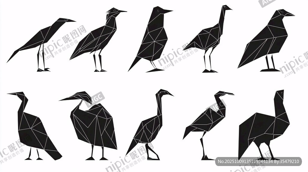 幾何風(fēng)格鳥類剪影集合