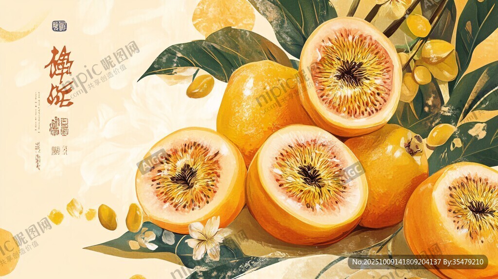 金黃梅姬柿插畫 清新自然