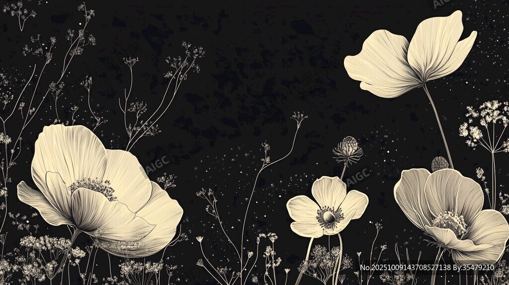 黑白花卉插畫 優(yōu)雅自然風(fēng)