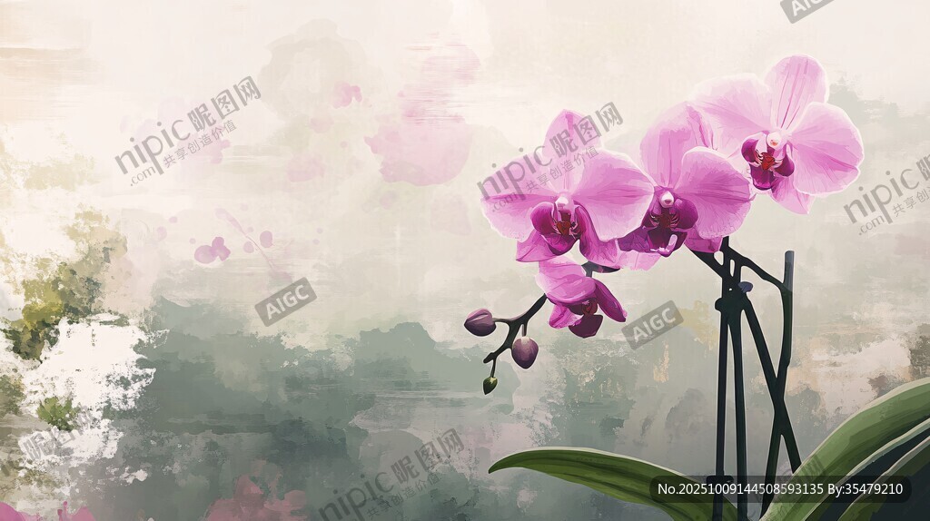 水墨風(fēng)下的嬌艷蝴蝶蘭